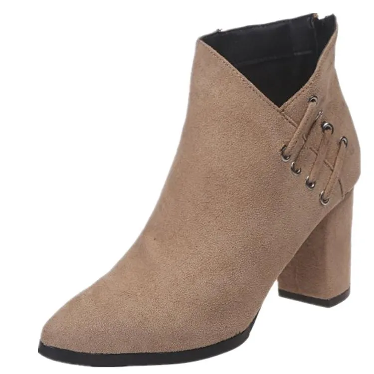 Pointed toe block heel womens fashion ankle boots