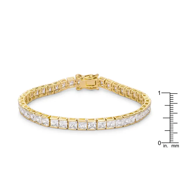 Princess Cut CZ Gold Tone Tennis Bracelet