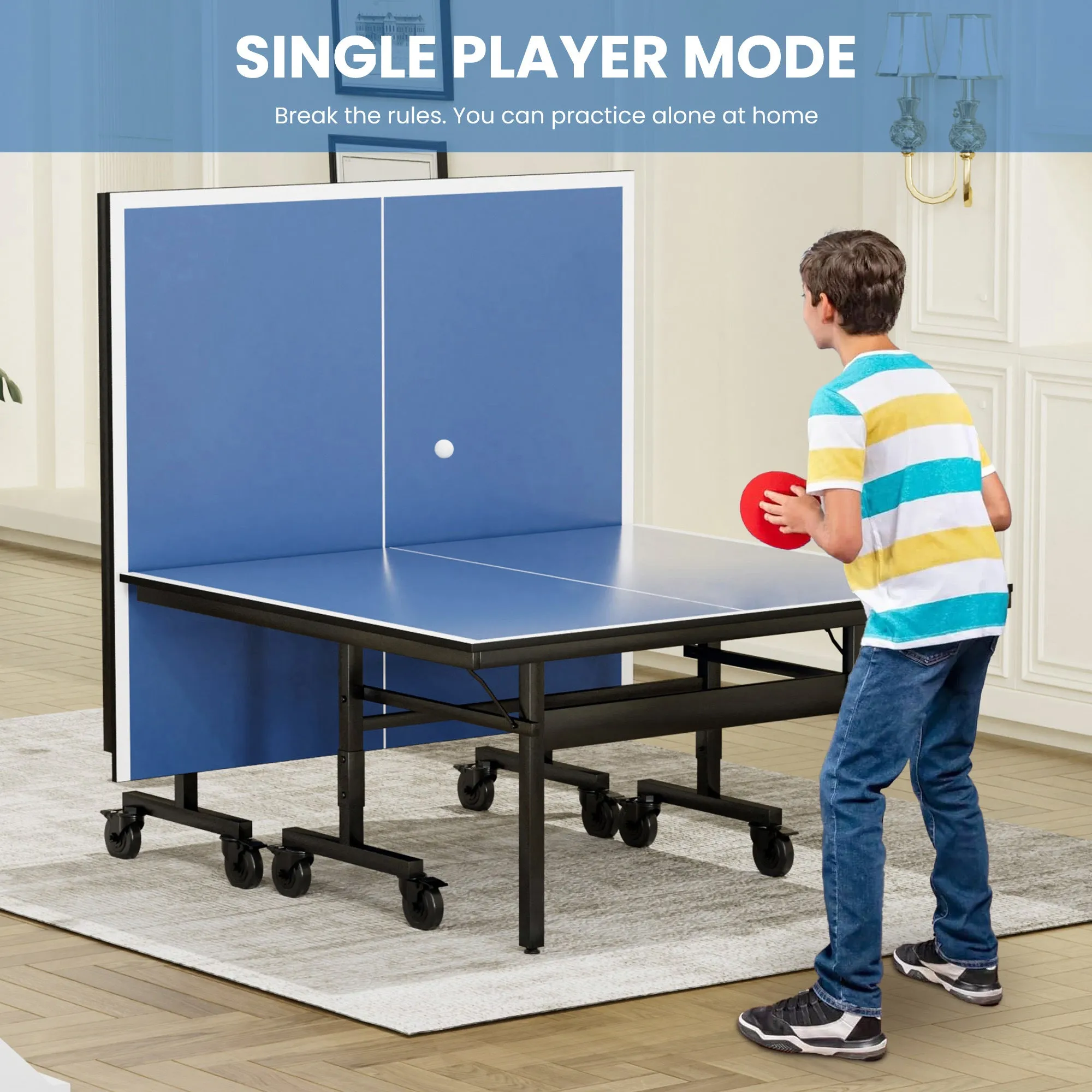 Professional Indoor Table Tennis Table with Net & Bat Set, Easy Assembly