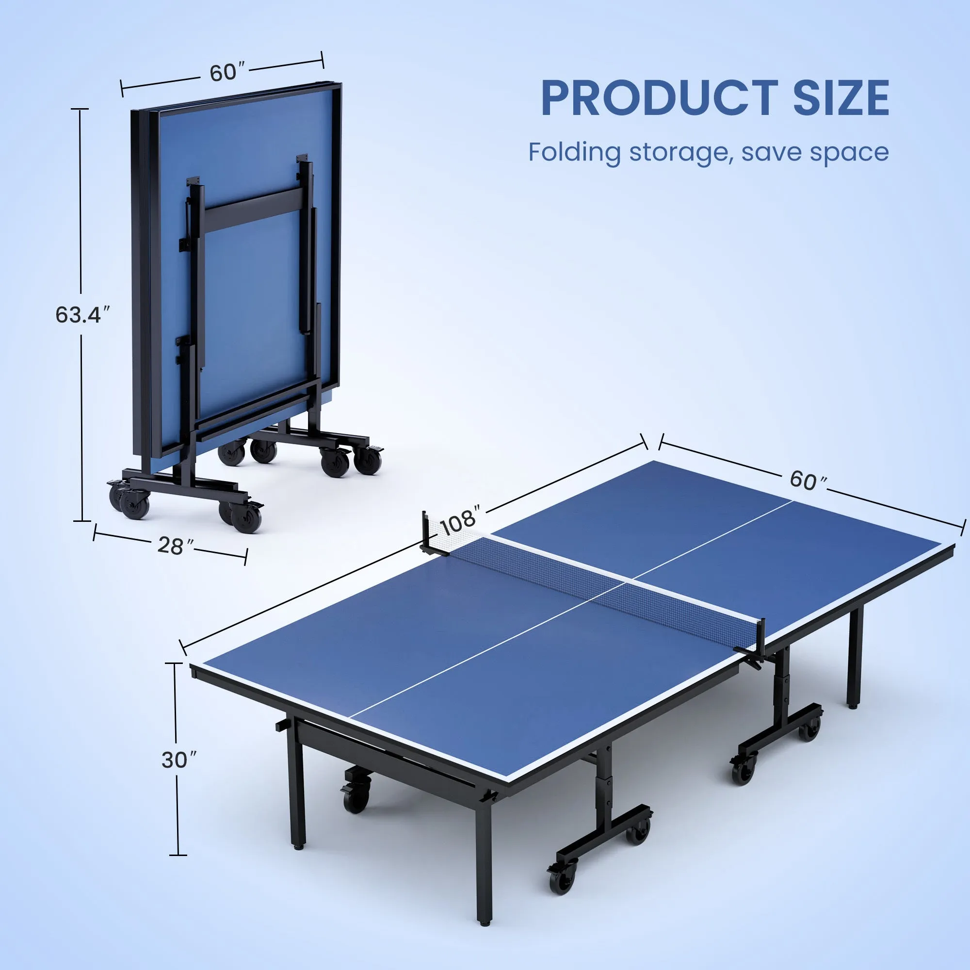 Professional Indoor Table Tennis Table with Net & Bat Set, Easy Assembly