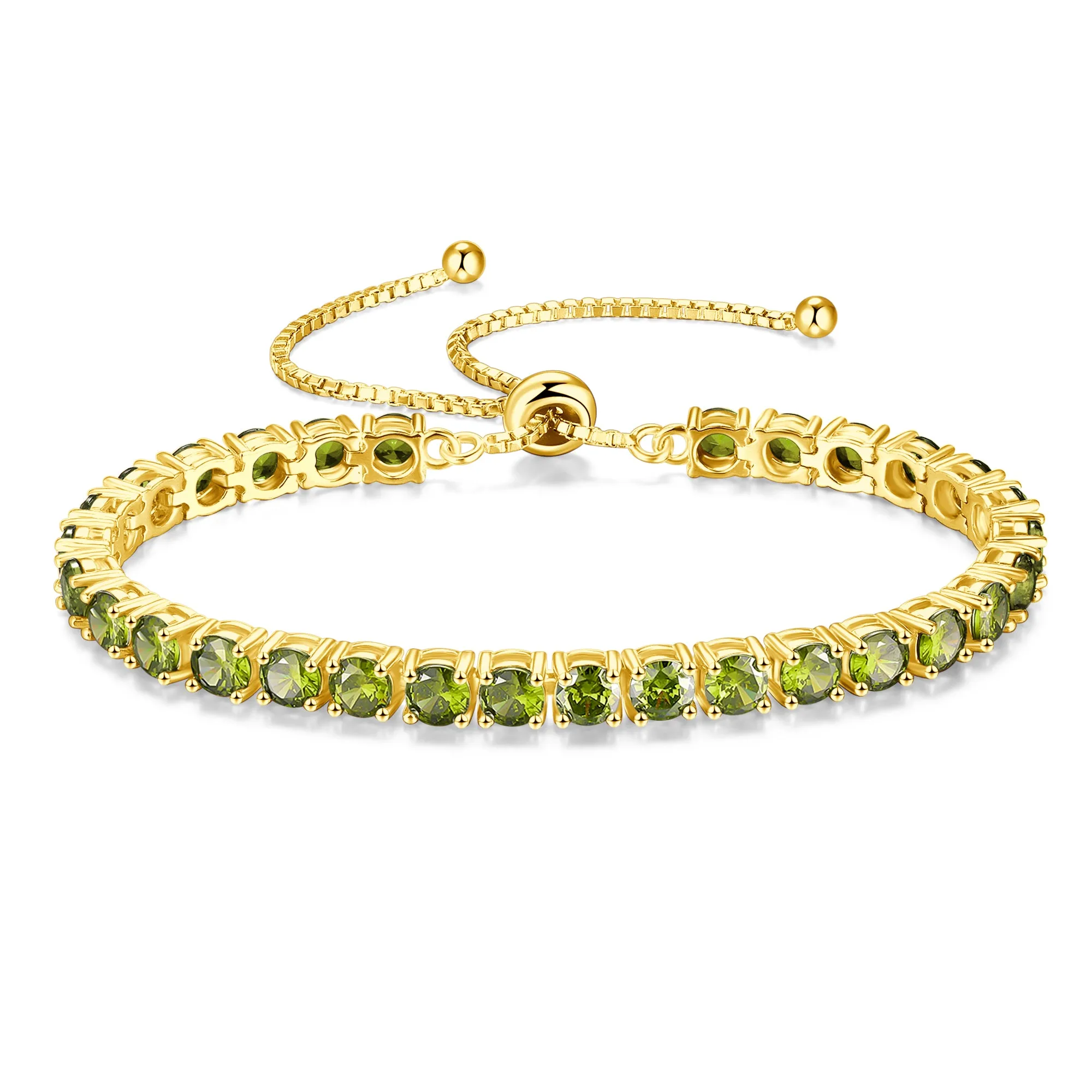 "Eternal Elegance" August Birthstone Peridot Sterling Silver Tennis Bracelet Classic Bolo Chain