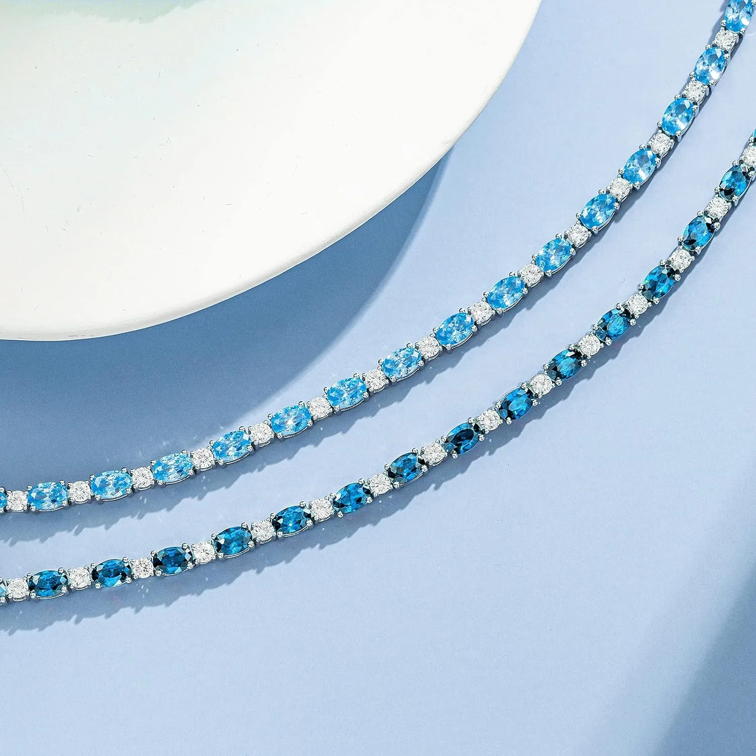 "Glamour Radiance" December Birthstone Fancy Cut Tennis Blue Topaz Sterling Silver Bracelet