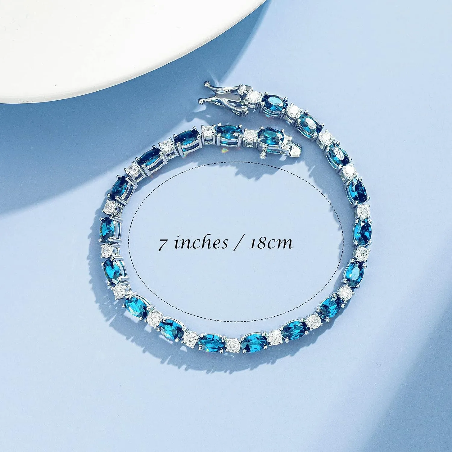 "Glamour Radiance" December Birthstone Fancy Cut Tennis Blue Topaz Sterling Silver Bracelet