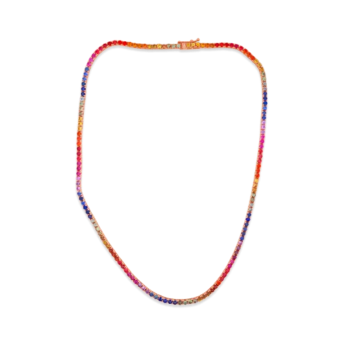 Rainbow Sapphire Necklace in Rose Gold