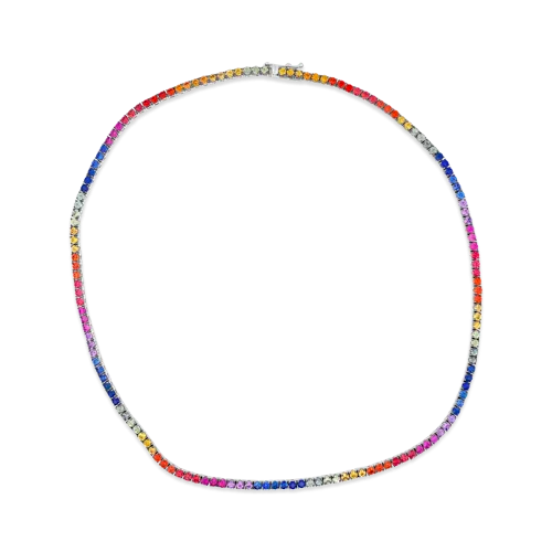 Rainbow Sapphire Necklace in White Gold