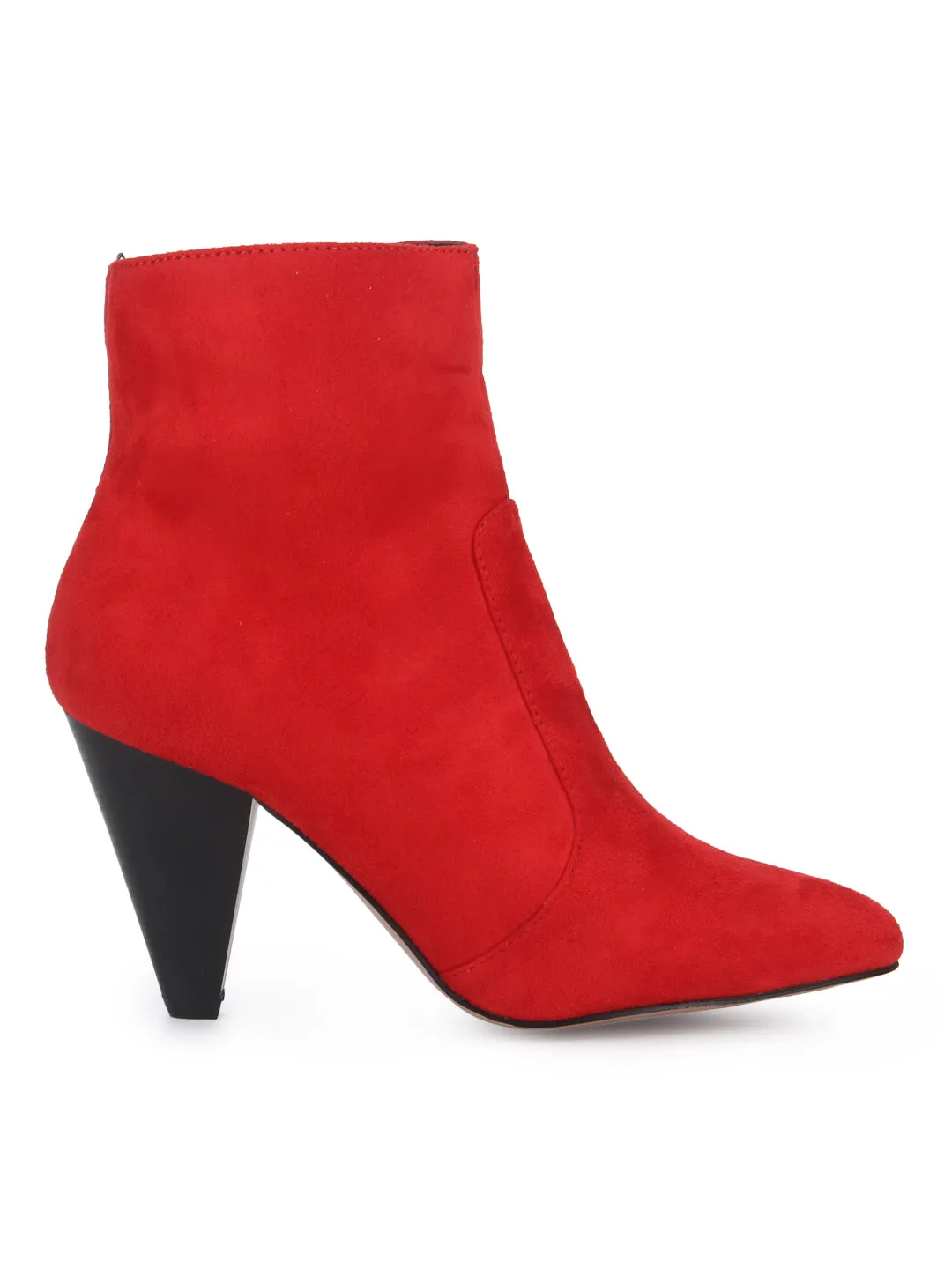 Red Micro Pointed Heel Ankle Boots