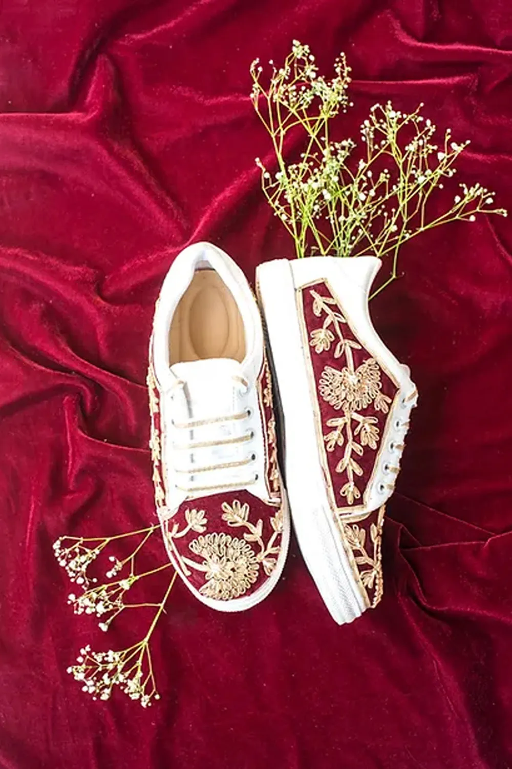 Red Velvet With Gota Embroidery Sneakers