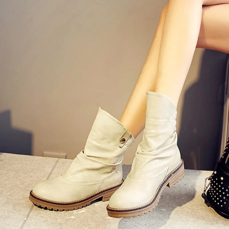 Retro Western Square Heels Winter Boots