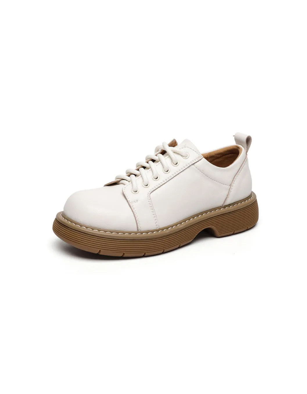 Round Toe Comfortable Lace up Leather Shoes for Women