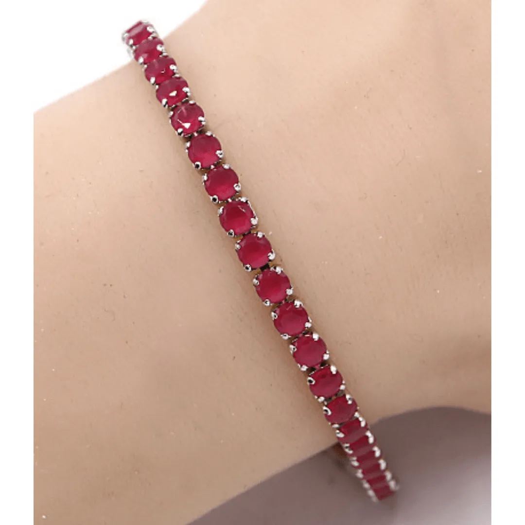 Ruby Red CZ Tennis Bracelet In Silver