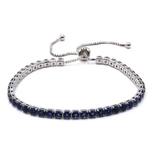 Sapphire Blue CZ Tennis Bracelet In Silver