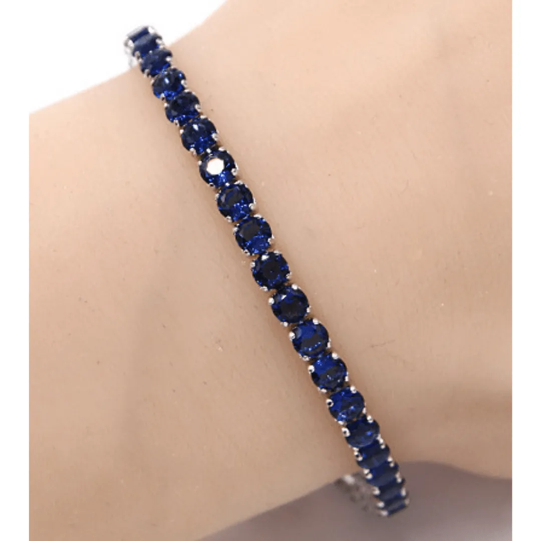 Sapphire Blue CZ Tennis Bracelet In Silver