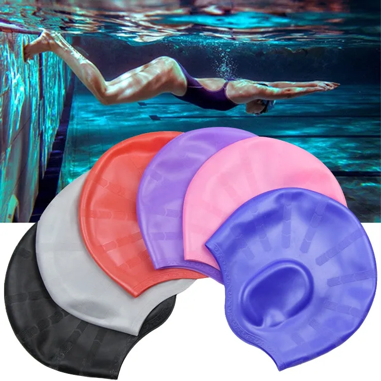 Silicone Ear Protection Waterproof Swimming Cap for Adults with Long Hair(Blue)