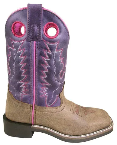 Smoky Mountain Children Girls Tracie Purple Brown Leather Cowboy Boots Style 3122C