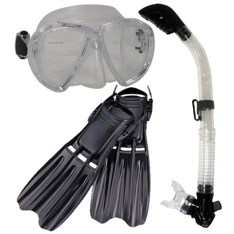 Snorkeling Scuba Dive Mask Dry Snorkel Fins Gear Set - SCS0037