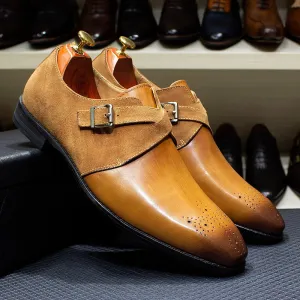 Solid Leather Suede Monk Shoes