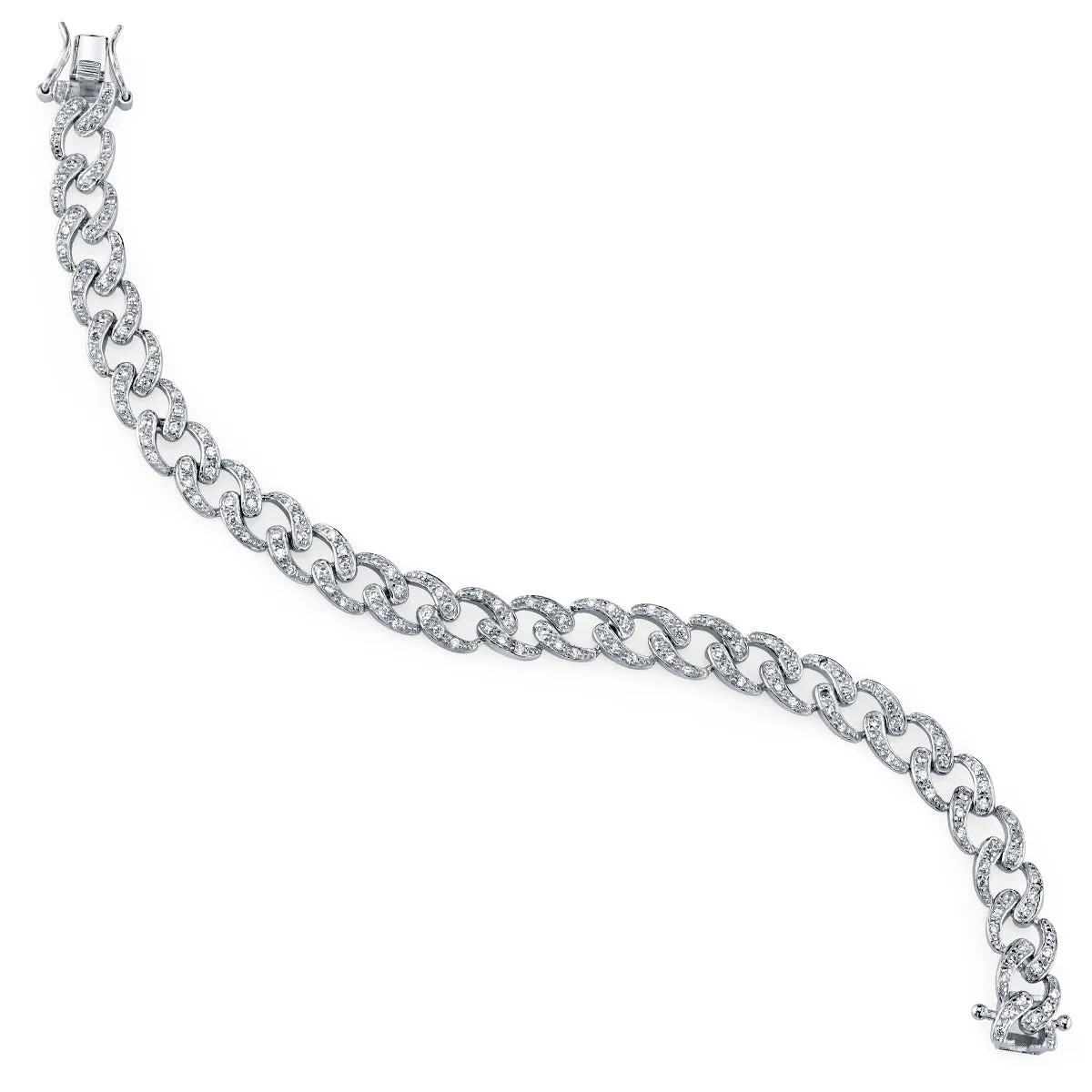 Sterling Silver .925 Curb Link Style Tennis Bracelet Round-Cut Cubic Zirconia 7"