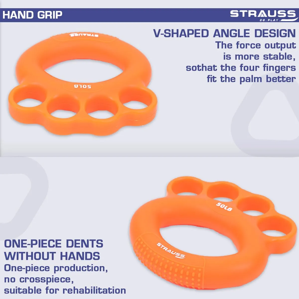 Strauss Adjustable Finger and Hand Exerciser | Finger&Palm Gripper | Hand Strengthener for Carpal Tunnel Relief and Grip Strength for Men & Women, (Orange)