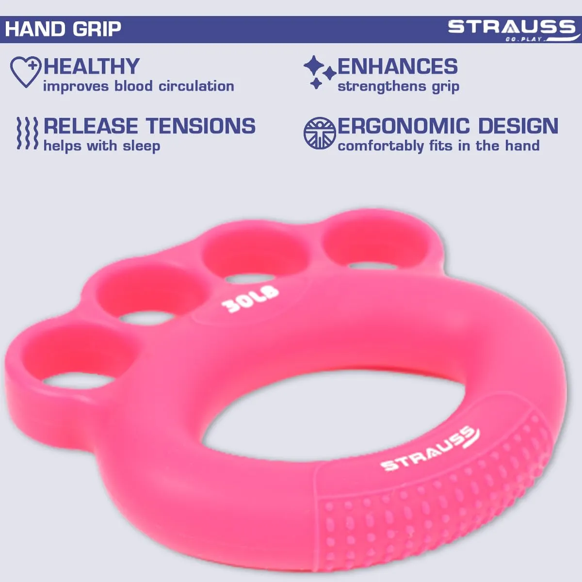 Strauss Adjustable Finger and Hand Exerciser | Finger&Palm Gripper | Hand Strengthener for Carpal Tunnel Relief and Grip Strength for Men & Women, (Pink)