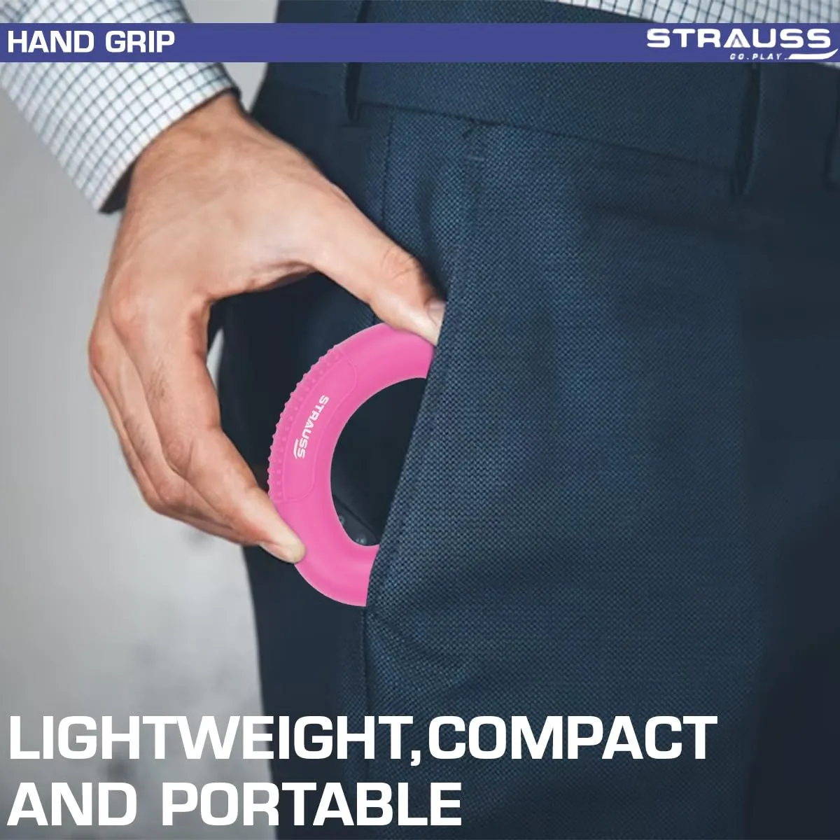 Strauss Adjustable Finger and Hand Exerciser | Finger&Palm Gripper | Hand Strengthener for Carpal Tunnel Relief and Grip Strength for Men & Women, (Pink)