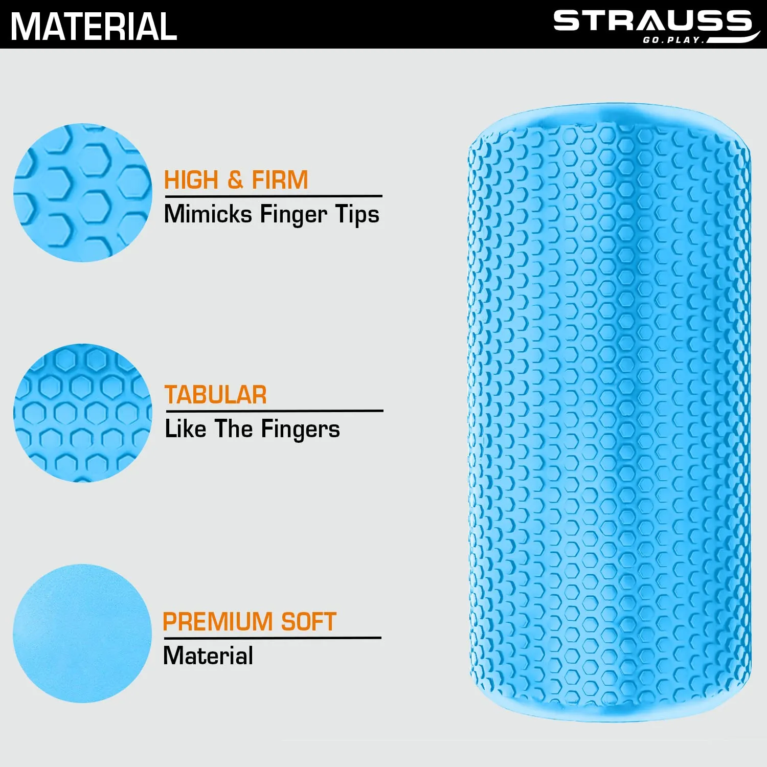 Strauss Yoga Foam Roller | Deep Tissue Massage Roller for Knee Exercise, Muscles Recovery & Physiotherapy | Home Gym Fitness Equipment for Full Body Relaxation and Flexibility | 30cm,(Sky Blue)