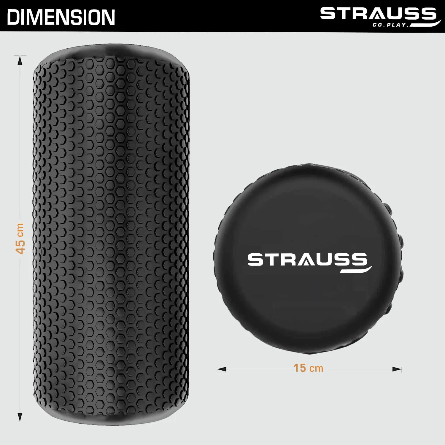 Strauss Yoga Foam Roller | Ideal For Exercise, Muscle Recovery, Physiotherapy, Pain Relief & Myofascial | Deep Tissue Massage Roller 45 Cm, (Black)