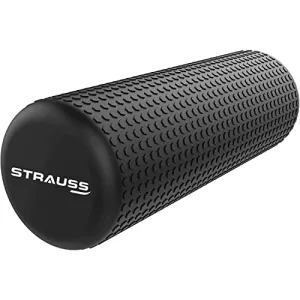 Strauss Yoga Foam Roller | Ideal For Exercise, Muscle Recovery, Physiotherapy, Pain Relief & Myofascial | Deep Tissue Massage Roller 45 Cm, (Black)