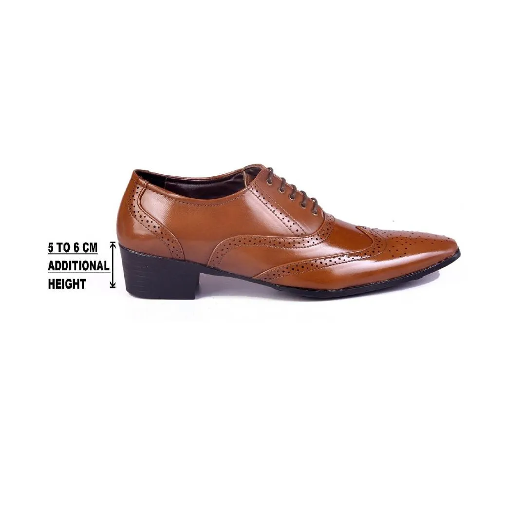 Stylish Tan Height Increasing British Full Brogue Shoes for Men