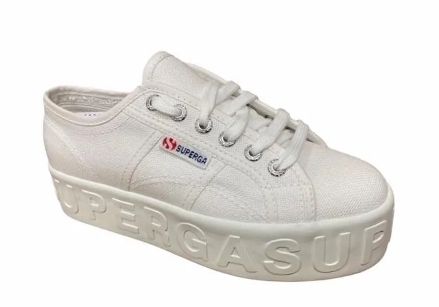 Superga sneakers con zeppa la donna Lettering 3D 2790 S71183W 901 bianco