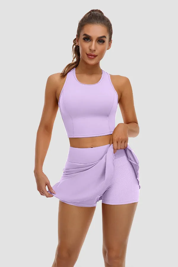 Taro Purple 2 Piece Tennis Dresses for Women with Shorts and Pockets Golf Workout Outfits Skirts Sets