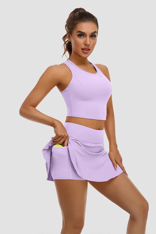 Taro Purple 2 Piece Tennis Dresses for Women with Shorts and Pockets Golf Workout Outfits Skirts Sets