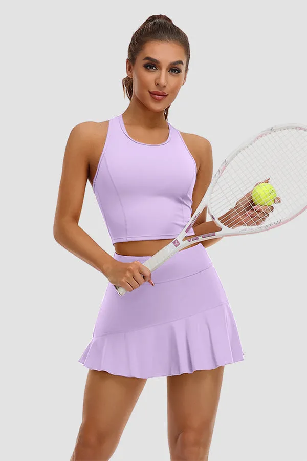 Taro Purple 2 Piece Tennis Dresses for Women with Shorts and Pockets Golf Workout Outfits Skirts Sets