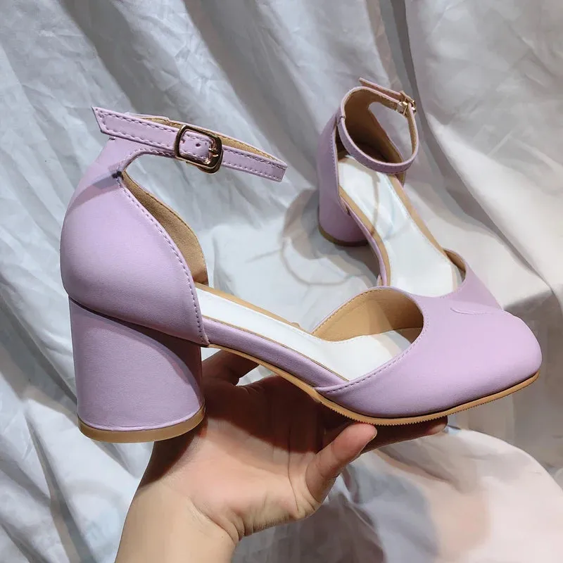 TAVIMART  -  New Purple Women Tabi Shoes Split Toe Female Chunky High Heel Pumps Ankle Wrap Designer Summer Sandals Mary Janes Big Size