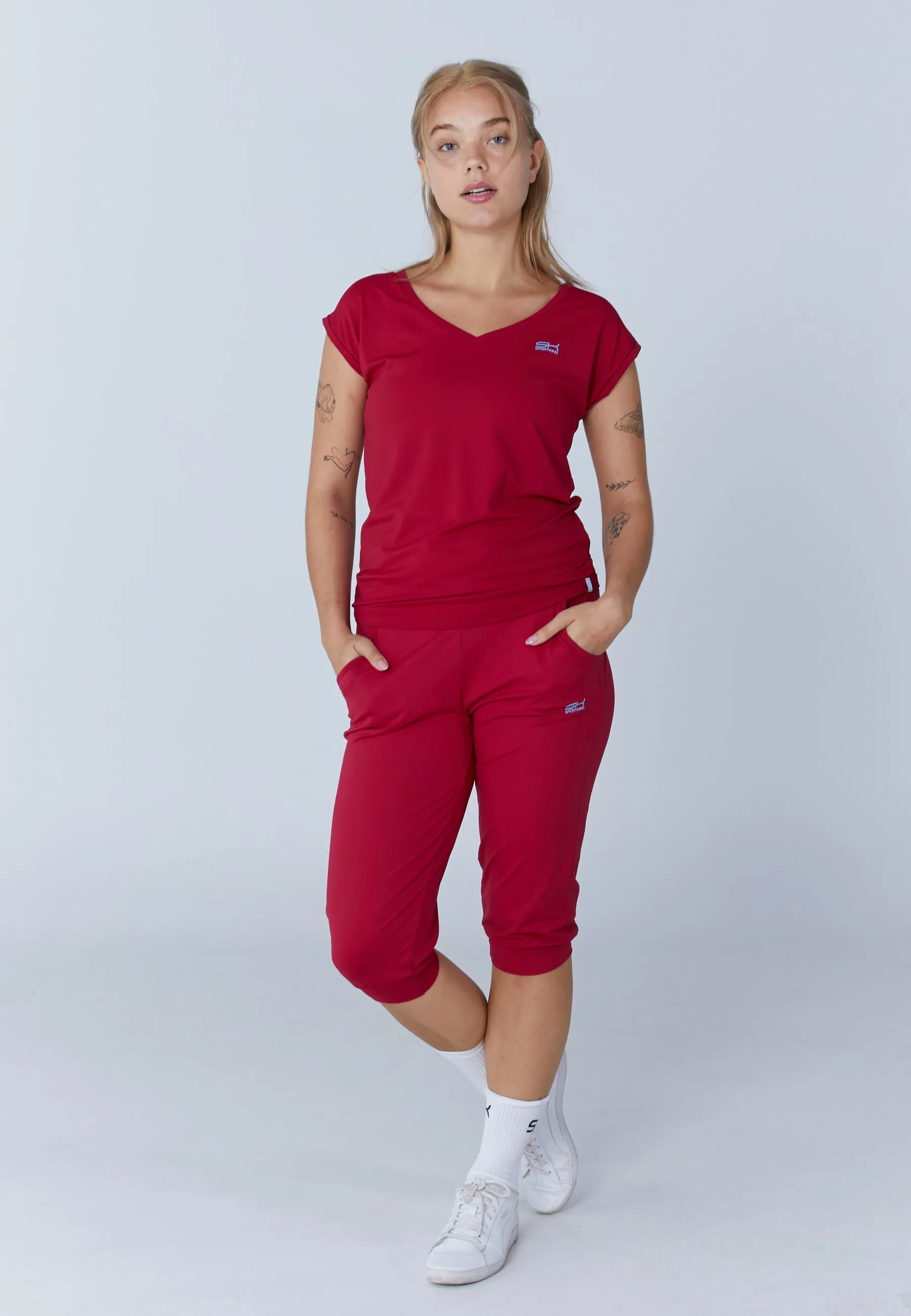 Tennis Loose Fit Shirt V-Neck, bordeaux red