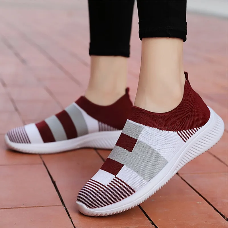 Tennis Shoes for Women Shoes Knitted Sneakers Women Flat Shoes Mix Color Vulcanize Shoes Casual