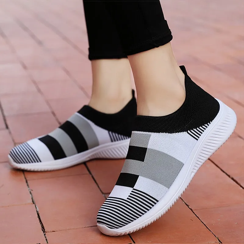 Tennis Shoes for Women Shoes Knitted Sneakers Women Flat Shoes Mix Color Vulcanize Shoes Casual