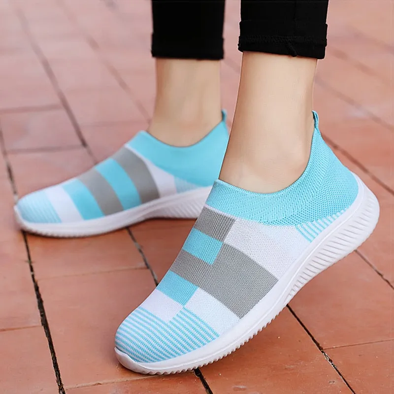 Tennis Shoes for Women Shoes Knitted Sneakers Women Flat Shoes Mix Color Vulcanize Shoes Casual