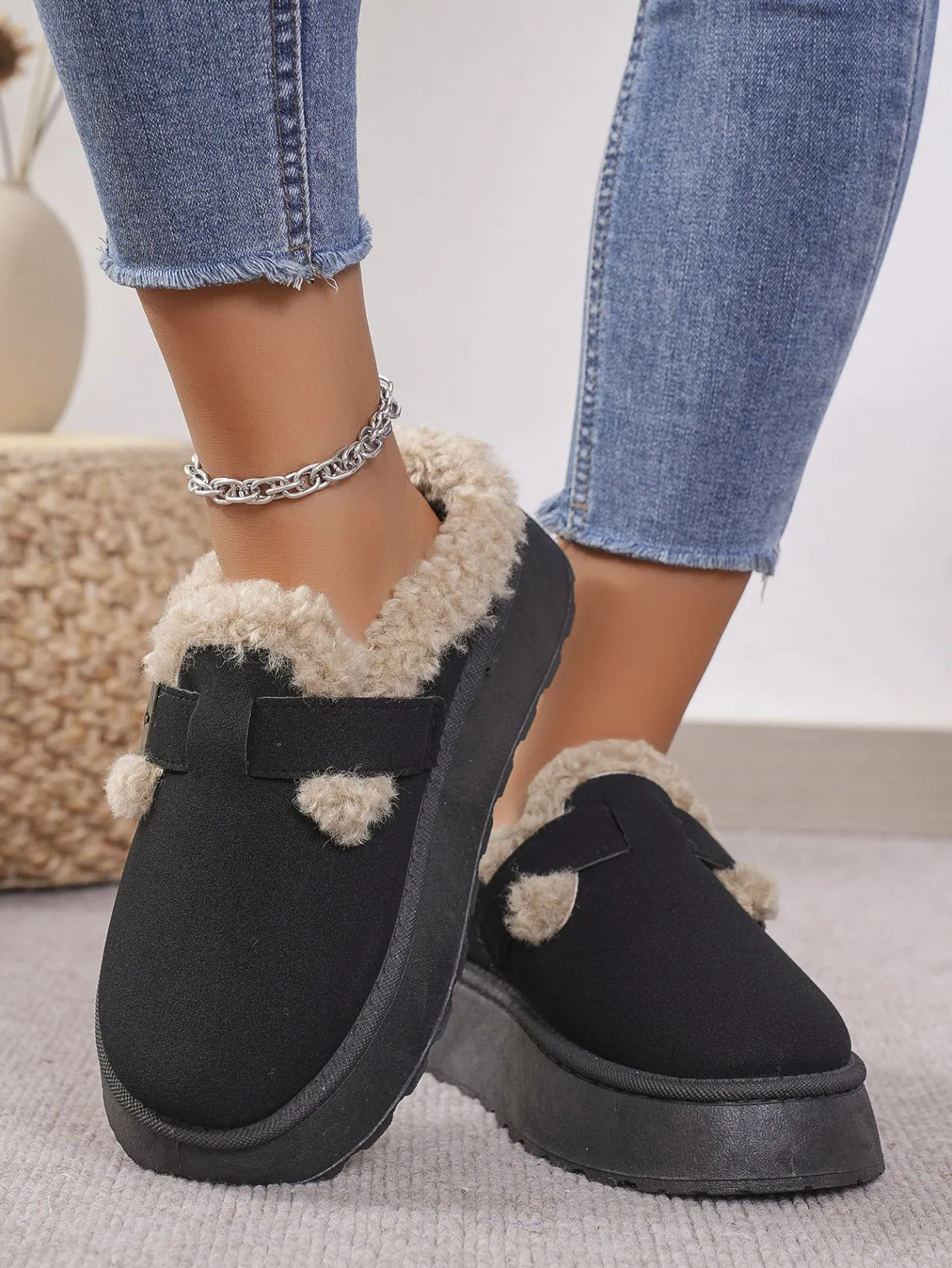 Thermal Fuzzy Buckle Platform Slip Ons