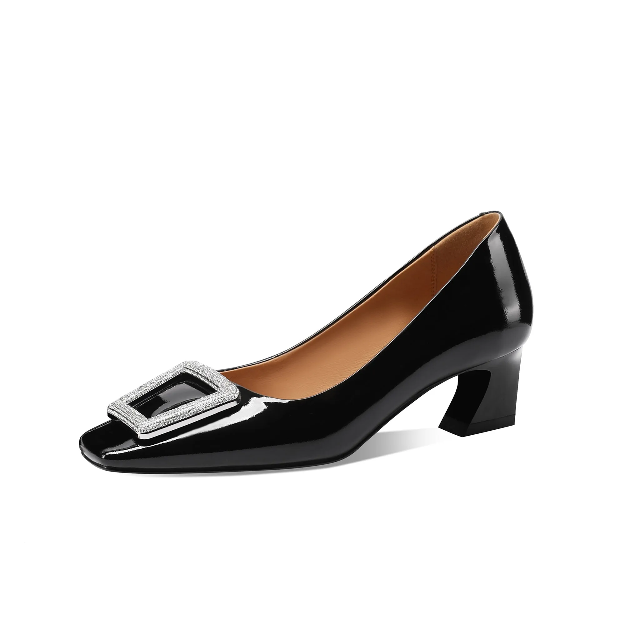 TinaCus Handmade Patent Leather Women's Buckle Square Toe Pumps