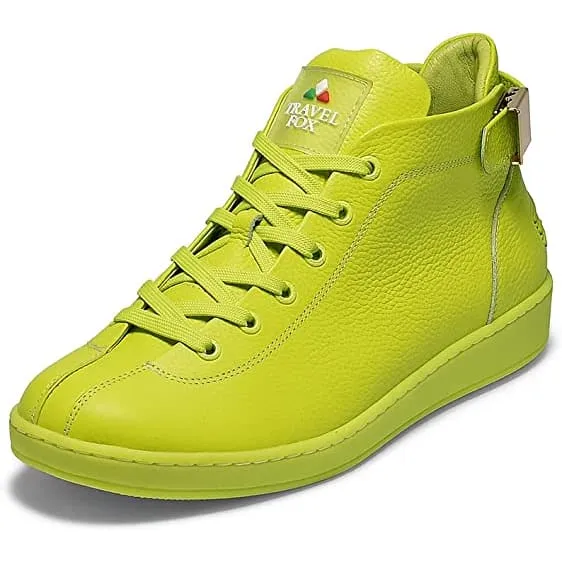 Travel Fox Men's Neon Green Nappa Leather Mid Top Sneakers 915601-39