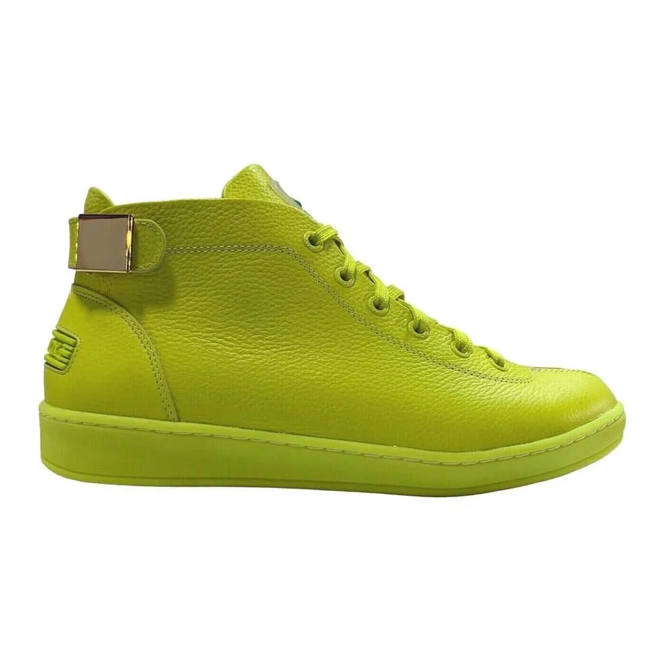 Travel Fox Men's Neon Green Nappa Leather Mid Top Sneakers 915601-39