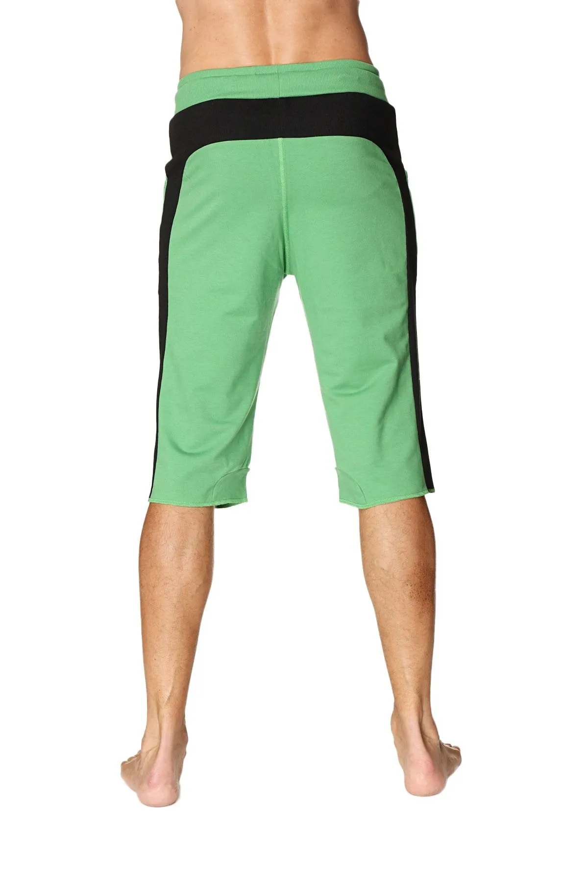 Tri-color Ultra-flex Yoga Short (Green w/Black & White)