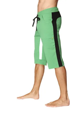 Tri-color Ultra-flex Yoga Short (Green w/Black & White)