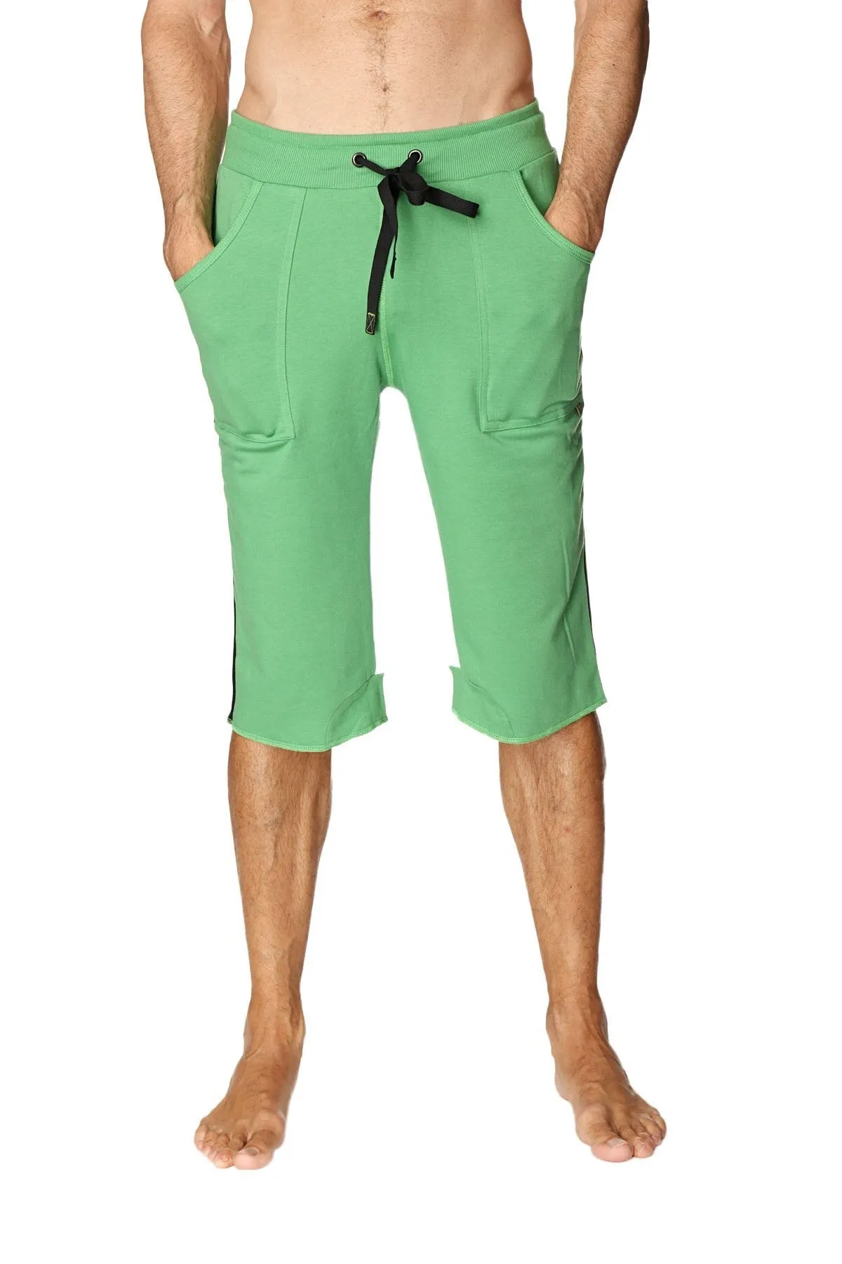 Tri-color Ultra-flex Yoga Short (Green w/Black & White)