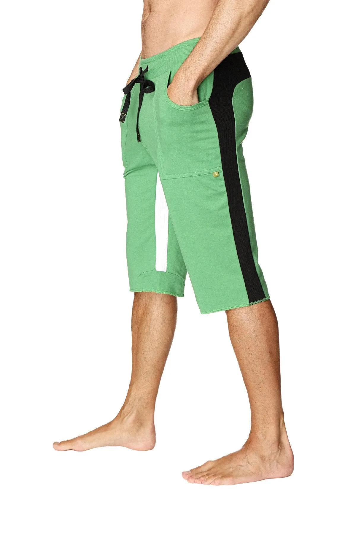 Tri-color Ultra-flex Yoga Short (Green w/Black & White)