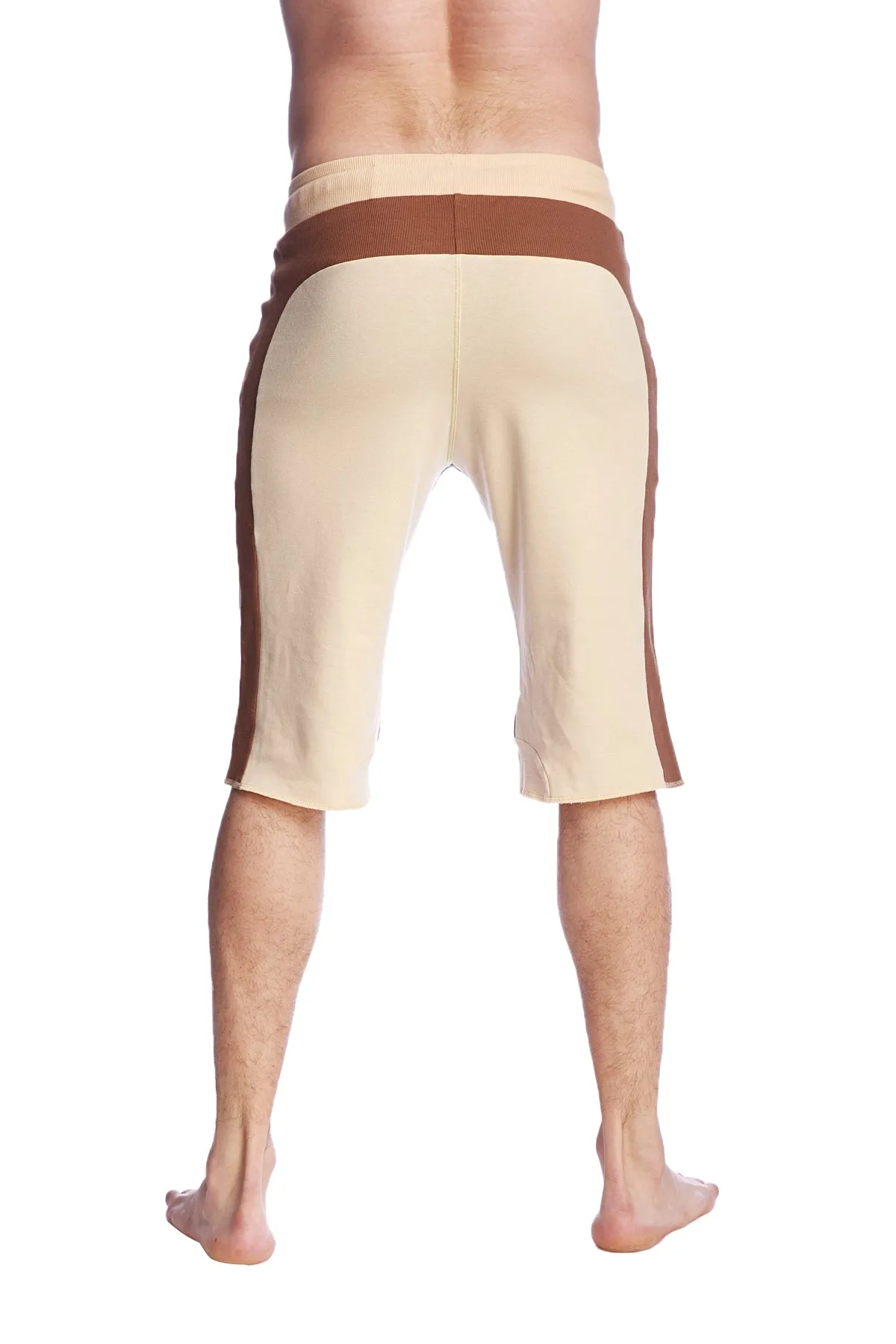 Tri-color Ultra-flex Yoga Short (Sand w/Chocolate & Black)