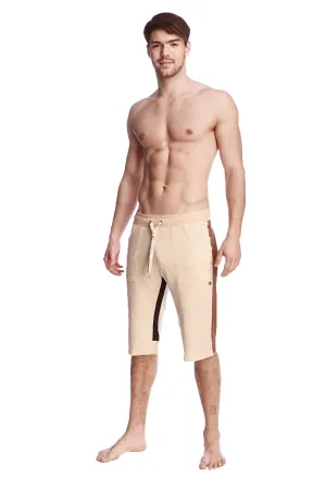 Tri-color Ultra-flex Yoga Short (Sand w/Chocolate & Black)