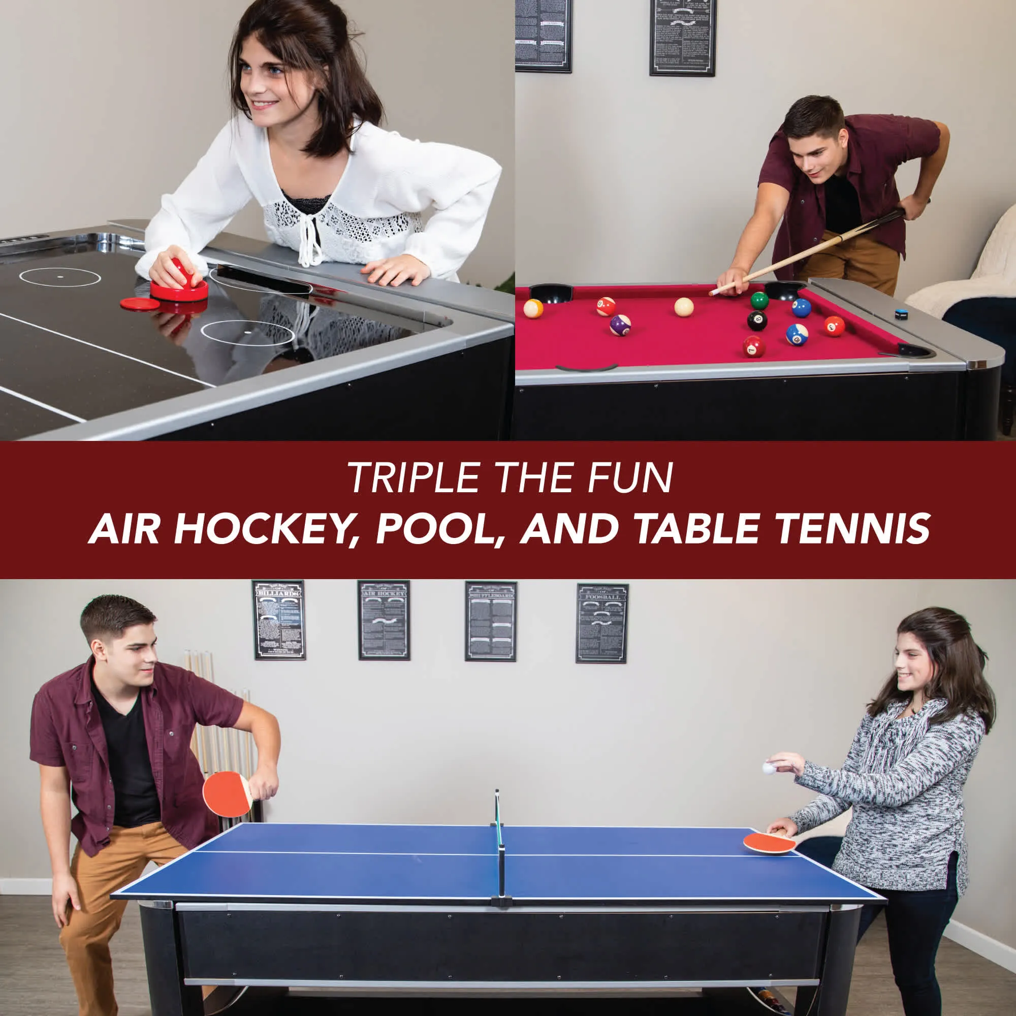 Triple Threat 6-ft Air Hockey 3-in-1 Rotating Multi-Game Table and Cabinet