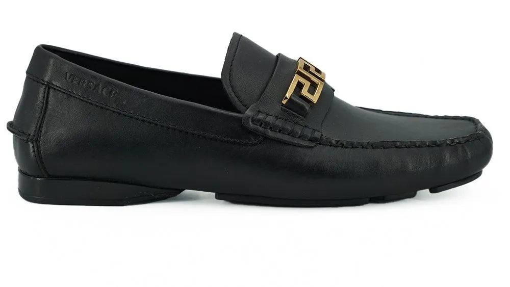 Versace Black Calf Leather Loafers Shoes