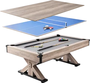 Vevor Billiards Table Combo Set 7' 3-in-1 Dining Tennis and Pool Table with Gray Cloth Includes Accessories New